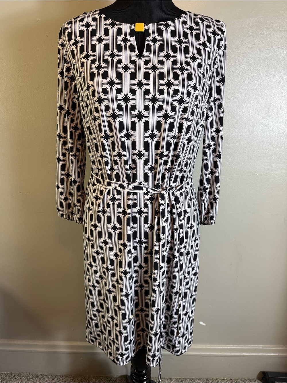 Jessica Howard Geometric Print Black and White 3/4 Sleeve Women's Dress